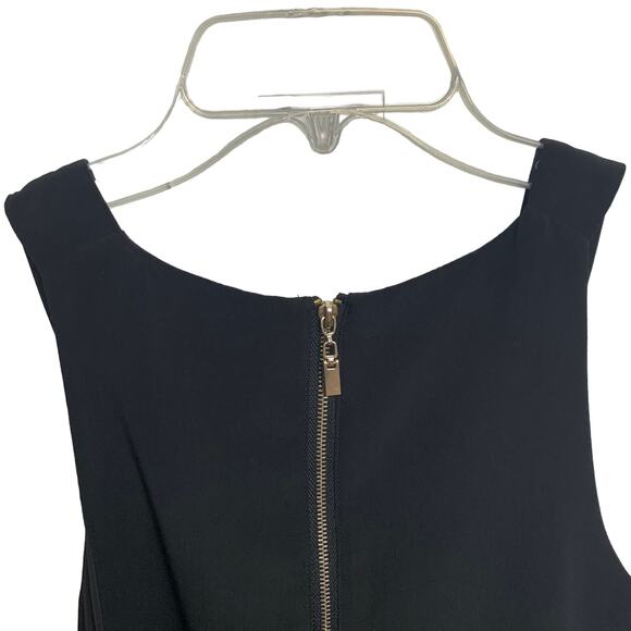 OLEG CASSINI Sleeveless Mini Shift Dress Pleated Front Scoop Neck Black Size S - Picture 8 of 11